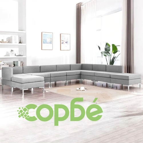 Комплект дивани, 9 части, текстил, светлосив ➤ топ цена ➤ sorbe.bg