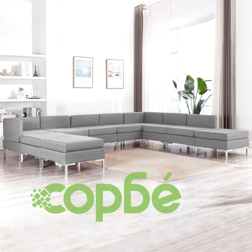 Комплект дивани, 10 части, текстил, светлосив ➤ топ цена ➤ sorbe.bg