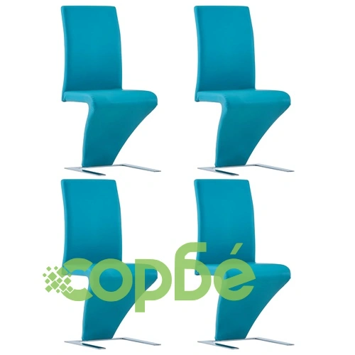 Трапезни столове, зигзагообразни, 4 бр, сини, изкуствена кожа ➤ топ цена ➤ sorbe.bg