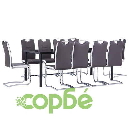 Трапезен комплект от 11 части, изкуствена кожа, сив ➤ топ цена ➤ sorbe.bg