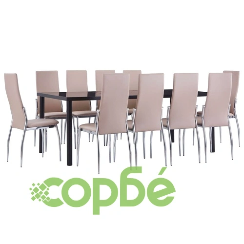 Трапезен комплект от 11 части, изкуствена кожа, капучино ➤ топ цена ➤ sorbe.bg