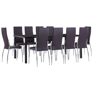 Трапезен комплект от 11 части, изкуствена кожа, кафяв