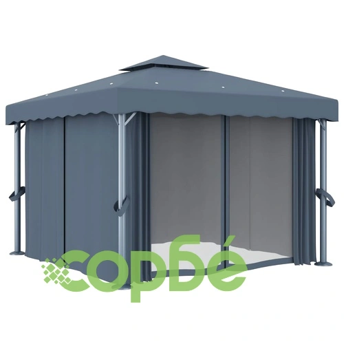 Шатра със завеси, 3x3 м, антрацит, алуминий на топ цена от sorbe.bg Шатра със завеси, 3x3 м, антрацит, алуминий ➤ топ цена ➤ sorbe.bg