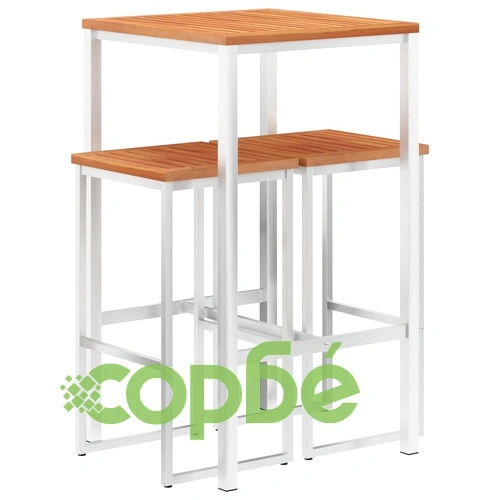 Бар комплект, 3 части, акация масив и неръждаема стомана ➤ топ цена ➤ sorbe.bg