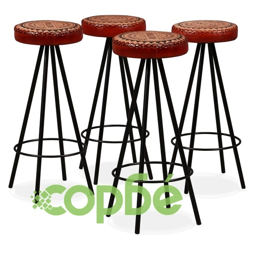 Бар комплект, 9 части, акация масив, естествена кожа и канава ➤ топ цена ➤ sorbe.bg