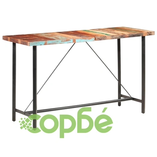 Бар комплект 7 части регенерирано дърво масив и естествена кожа ➤ топ цена ➤ sorbe.bg