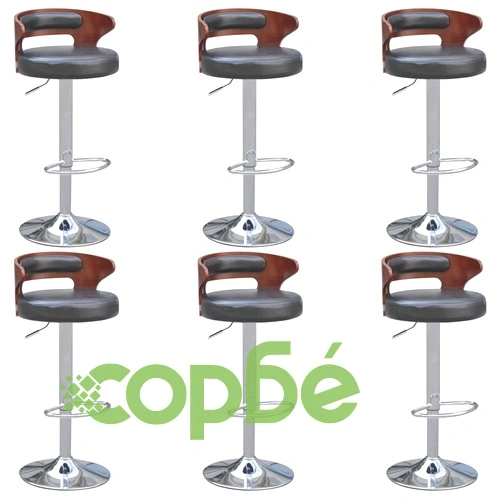 Бар табуретки, 6 бр, дървена облегалка, изкуствена кожа, черни ➤ топ цена ➤ sorbe.bg