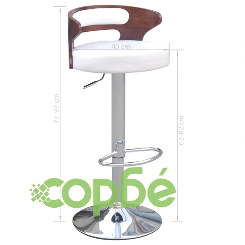 Бар табуретки, 4 бр, дървена облегалка, изкуствена кожа, бели ➤ топ цена ➤ sorbe.bg