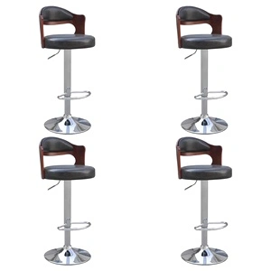 Бар табуретки, 4 бр, дървена облегалка, изкуствена кожа, черни