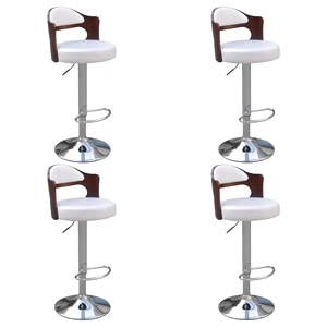 Бар табуретки, 4 бр, дървена облегалка, изкуствена кожа, бели