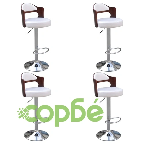 Бар табуретки, 4 бр, дървена облегалка, изкуствена кожа, бели ➤ топ цена ➤ sorbe.bg