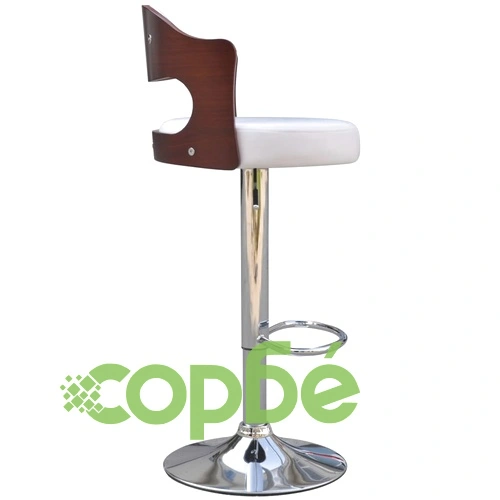 Бар табуретки, 4 бр, дървена облегалка, изкуствена кожа, бели ➤ топ цена ➤ sorbe.bg