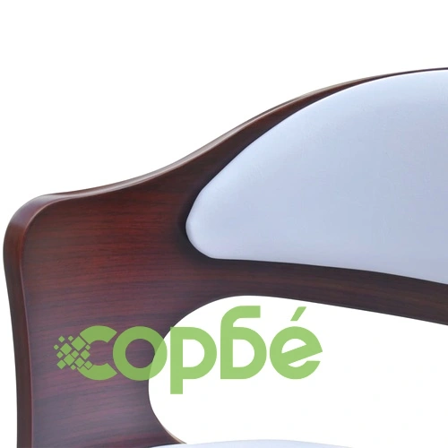 Бар табуретки, 4 бр, дървена облегалка, изкуствена кожа, бели ➤ топ цена ➤ sorbe.bg