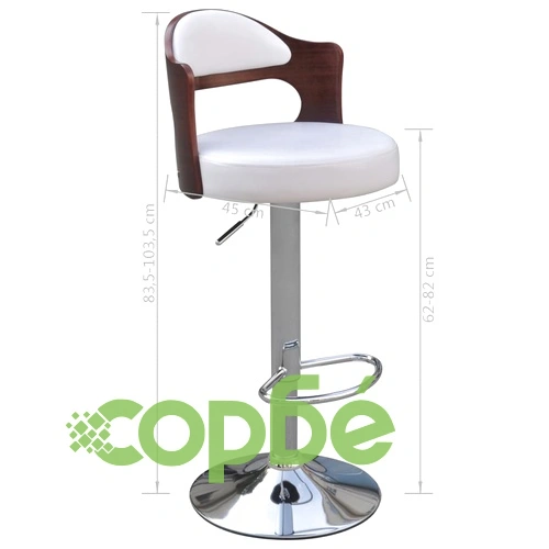 Бар табуретки, 4 бр, дървена облегалка, изкуствена кожа, бели ➤ топ цена ➤ sorbe.bg
