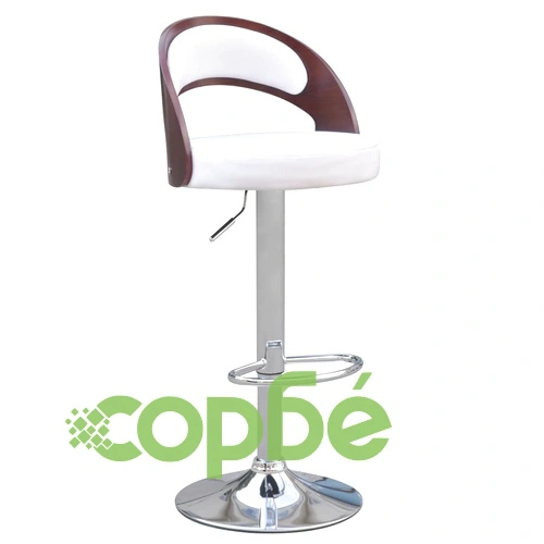 Бар табуретки, 4 бр, дървена облегалка, изкуствена кожа, бели ➤ топ цена ➤ sorbe.bg