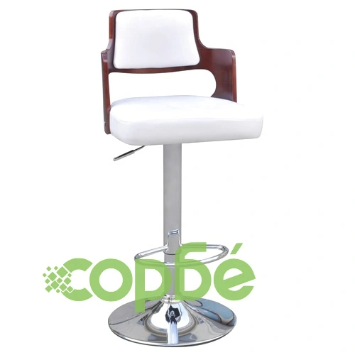 Бар табуретки, 4 бр, дървена облегалка, изкуствена кожа, бели ➤ топ цена ➤ sorbe.bg