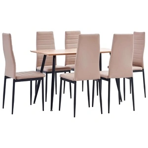 3053671  7 Piece Dining Set Faux Leather Cappuccino (248298+282585+282586)