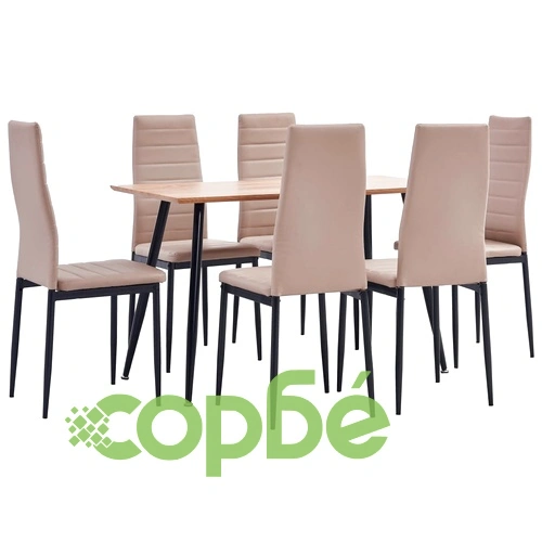 3053671  7 Piece Dining Set Faux Leather Cappuccino (248298+282585+282586) ➤ топ цена ➤ sorbe.bg