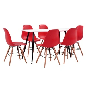 Трапезен комплект, 7 части, пластмаса, червен