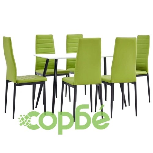 Трапезен комплект от 7 части, изкуствена кожа, зелено лайм ➤ топ цена ➤ sorbe.bg