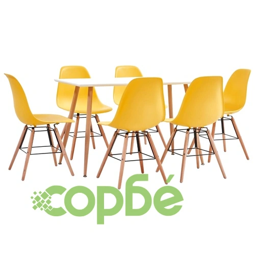 Трапезен комплект, 7 части, пластмаса, жълт ➤ топ цена ➤ sorbe.bg