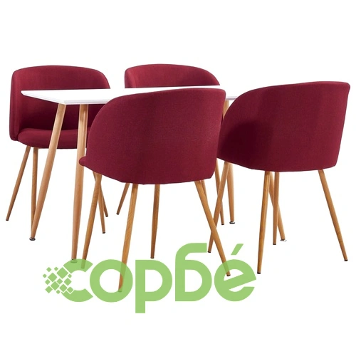 Трапезен комплект, 5 части, текстил, виненочервен ➤ топ цена ➤ sorbe.bg