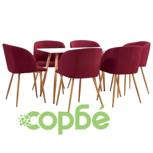 Трапезен комплект, 7 части, текстил, виненочервен ➤ топ цена ➤ sorbe.bg