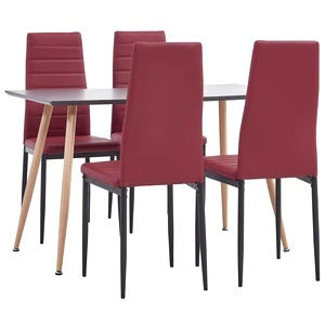 Трапезен комплект от 5 части, изкуствена кожа, бордо червено