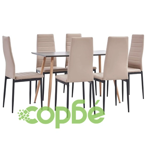 3053831  7 Piece Dining Set Faux Leather Cappuccino (248310+282585+282586) ➤ топ цена ➤ sorbe.bg