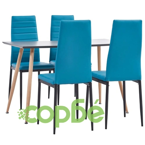 Трапезен комплект от 5 части, изкуствена кожа, морскосиньо ➤ топ цена ➤ sorbe.bg