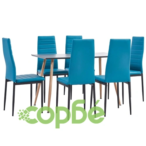 3053833  7 Piece Dining Set Faux Leather Sea Blue (248310+282587+282588) ➤ топ цена ➤ sorbe.bg