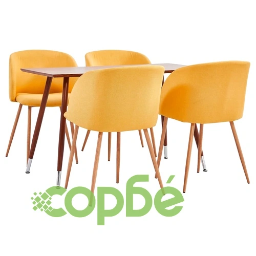 Трапезен комплект, 5 части, текстил, жълт ➤ топ цена ➤ sorbe.bg