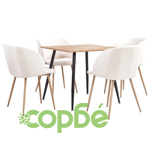 Трапезен комплект, 5 части, текстил, кремав ➤ топ цена ➤ sorbe.bg