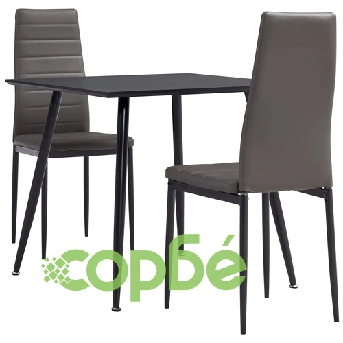 Трапезен комплект от 3 части, изкуствена кожа, сив ➤ топ цена ➤ sorbe.bg