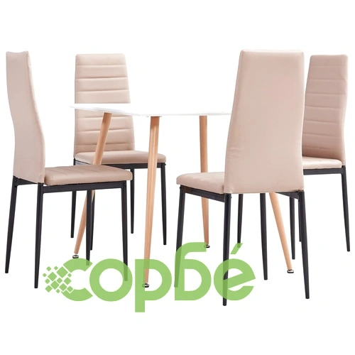 3053991  5 Piece Dining Set Faux Leather Cappuccino(248305+282586) ➤ топ цена ➤ sorbe.bg