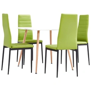 Трапезен комплект от 5 части, изкуствена кожа, зелено лайм 