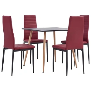 Трапезен комплект от 5 части, изкуствена кожа, бордо червено