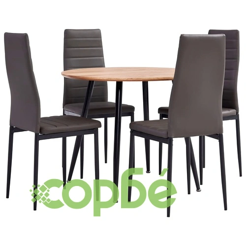 3054147  5 Piece Dining Set Faux Leather Grey(248300+282582) ➤ топ цена ➤ sorbe.bg