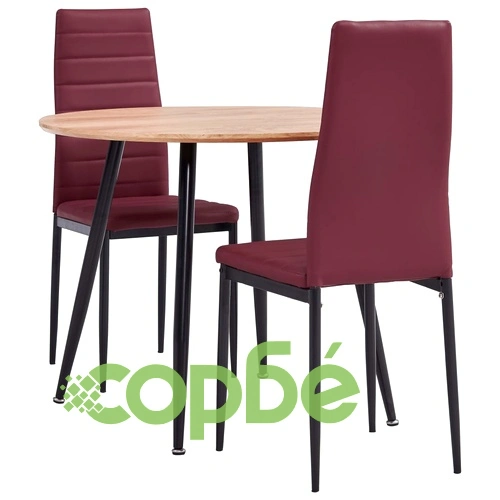 Трапезен комплект от 3 части, изкуствена кожа, бордо червено ➤ топ цена ➤ sorbe.bg