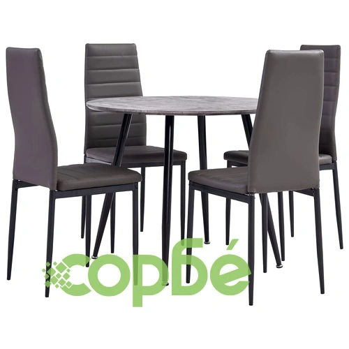 3054187  5 Piece Dining Set Faux Leather Grey(248303+282582) ➤ топ цена ➤ sorbe.bg