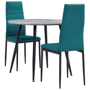 3054192  3 Piece Dining Set Faux Leather Sea Blue(248303+282587)