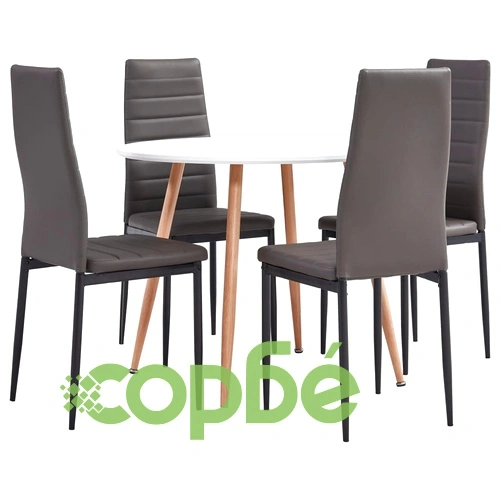 3054227  5 Piece Dining Set Faux Leather Grey(248306+282582) ➤ топ цена ➤ sorbe.bg