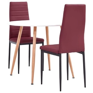 Трапезен комплект от 3 части, изкуствена кожа, бордо червено