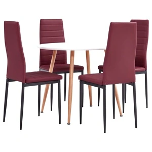 Трапезен комплект от 5 части, изкуствена кожа, бордо червено