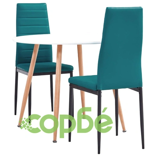 3054232  3 Piece Dining Set Faux Leather Sea Blue(248306+282587) ➤ топ цена ➤ sorbe.bg