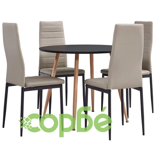 3054271  5 Piece Dining Set Faux Leather Cappuccino(248309+282586) ➤ топ цена ➤ sorbe.bg