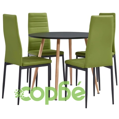 Трапезен комплект от 5 части, изкуствена кожа, зелено лайм  ➤ топ цена ➤ sorbe.bg