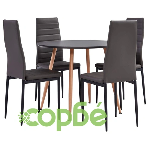 3054307  5 Piece Dining Set Faux Leather Grey(248312+282582) ➤ топ цена ➤ sorbe.bg