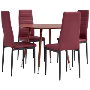 Трапезен комплект от 5 части, изкуствена кожа, бордо червено