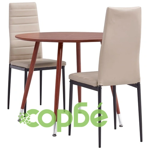 3054350  3 Piece Dining Set Faux Leather Cappuccino(248315+282585) ➤ топ цена ➤ sorbe.bg